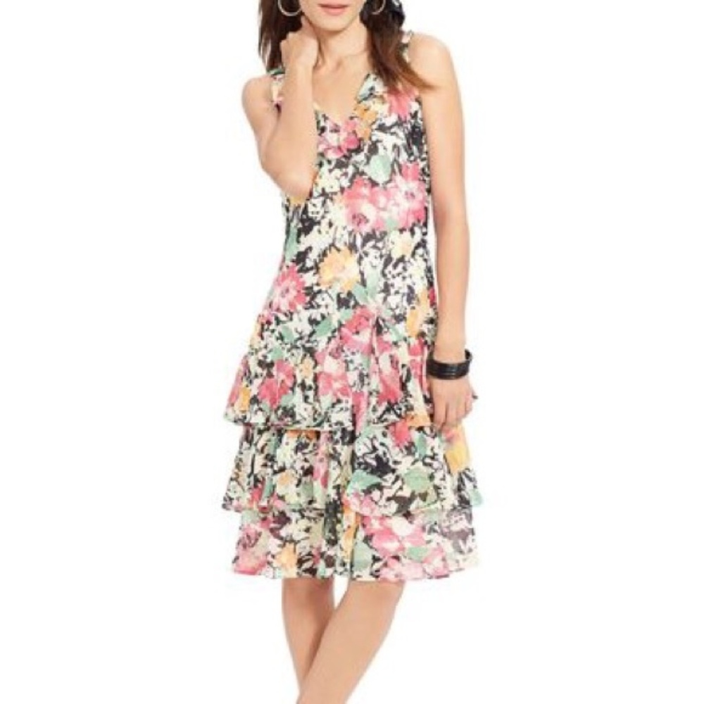 Ralph Lauren Floral Ruffle Hem Dress Sz 8P